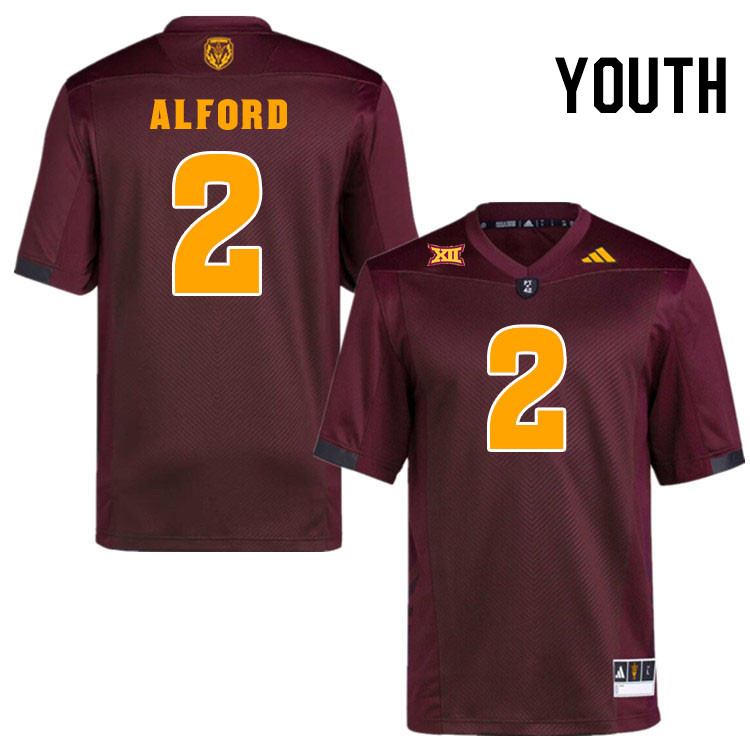Youth #2 Xavion Alford Arizona State Sun Devils College Football Jerseys Stitched-Maroon